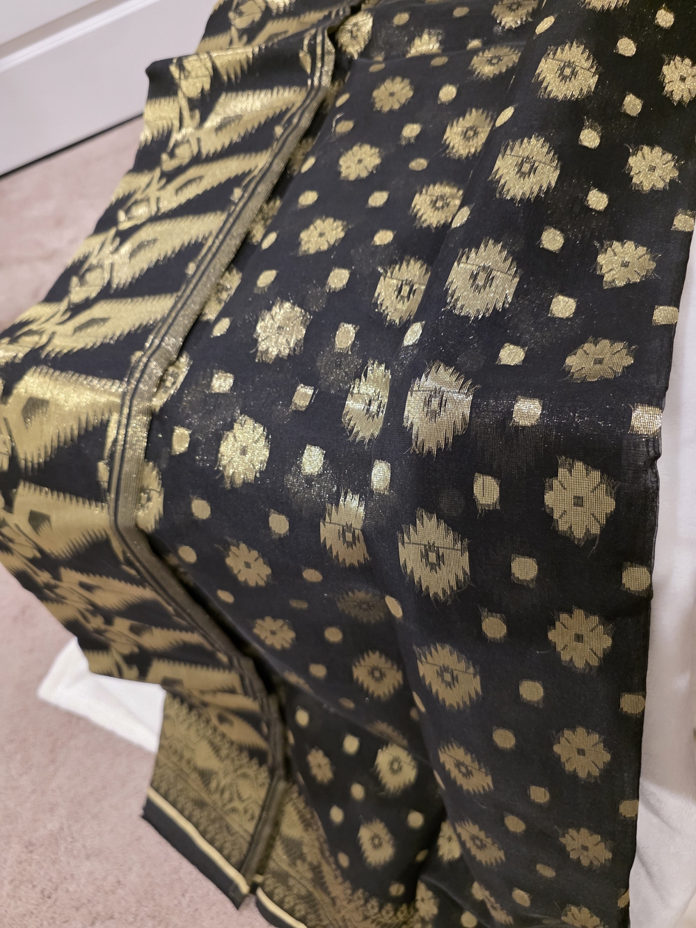 Black and Gold Brocade Ethnic Saree Fabric